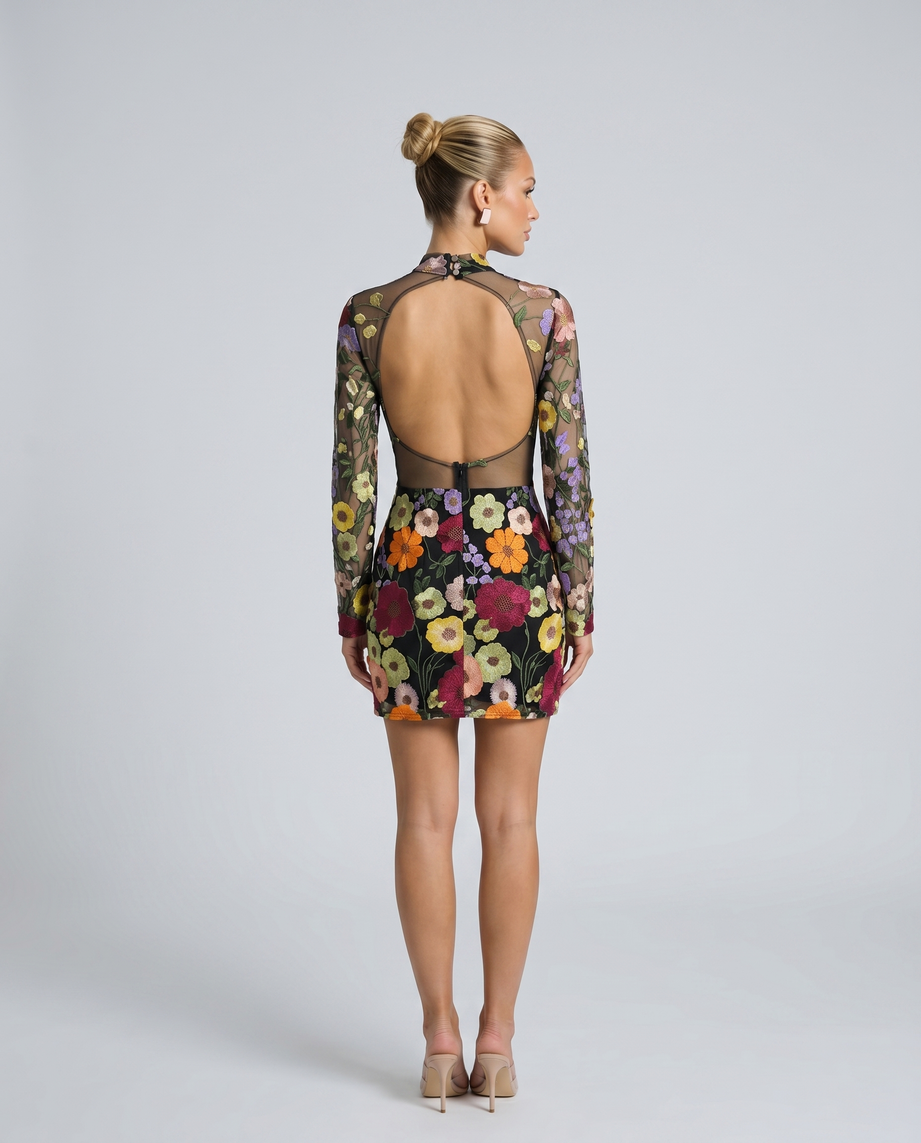 Anne | Mini Dress with Sheer Floral Embroidery