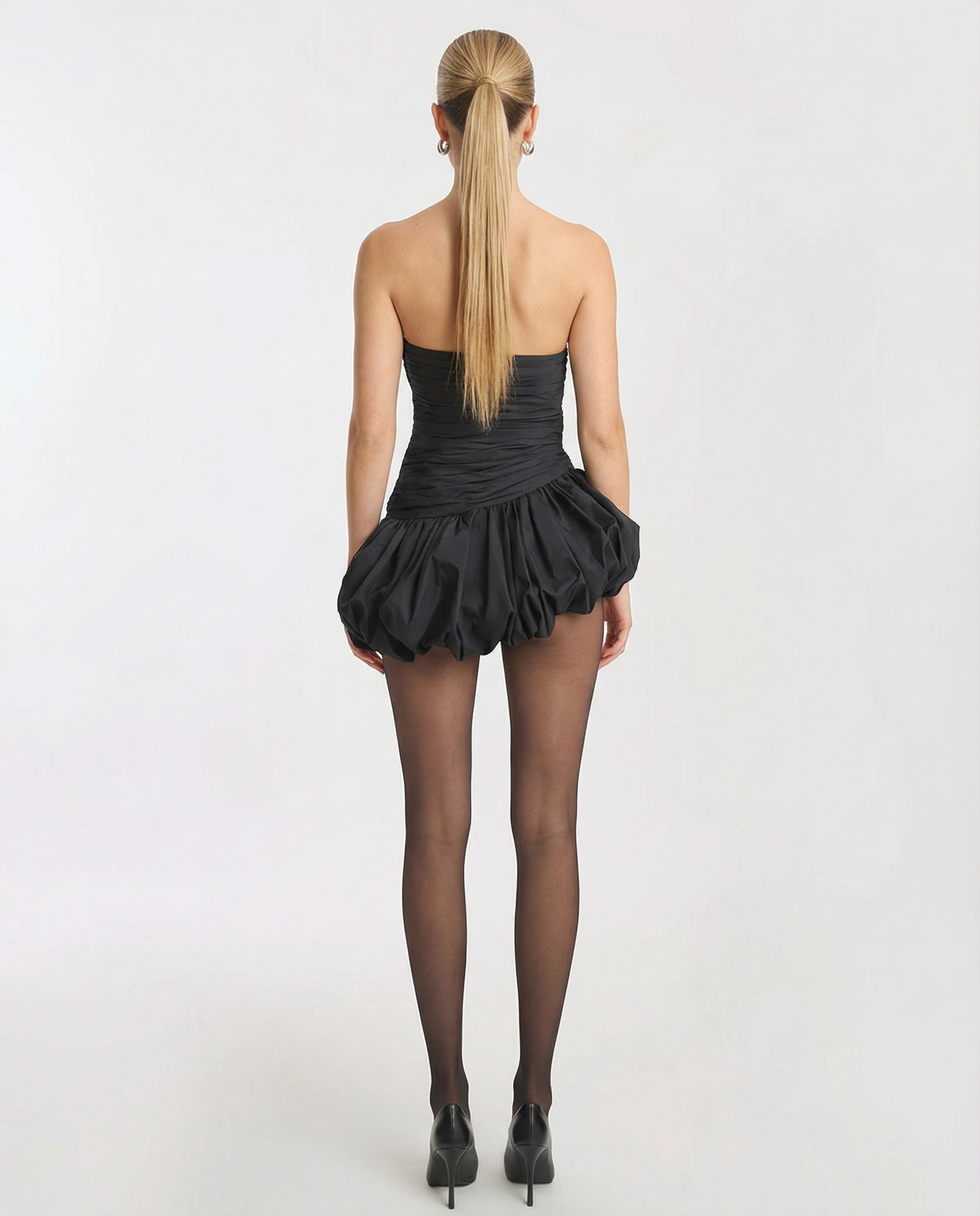 Debra | Strapless Mini Dress with Draped Bodice and Balloon Skirt
