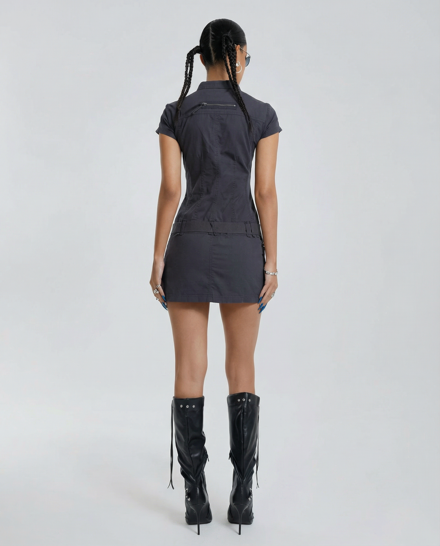 Lou | Belted Cargo Mini Dress with Zip Front