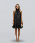 Pearl | Sequin Halter Mini Dress with Feather Hem