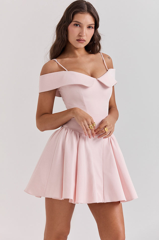 Elida | Mini Dress with Off-Shoulder Collar and Flared Skirt