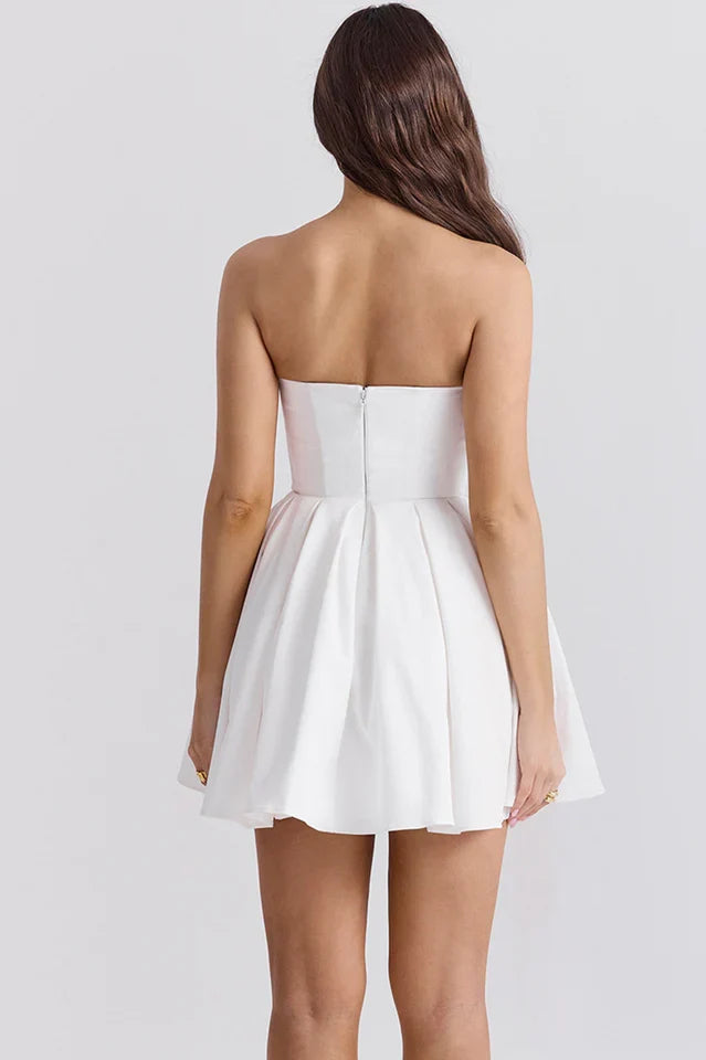 Amy | Strapless Mini Dress with Pleated Skirt