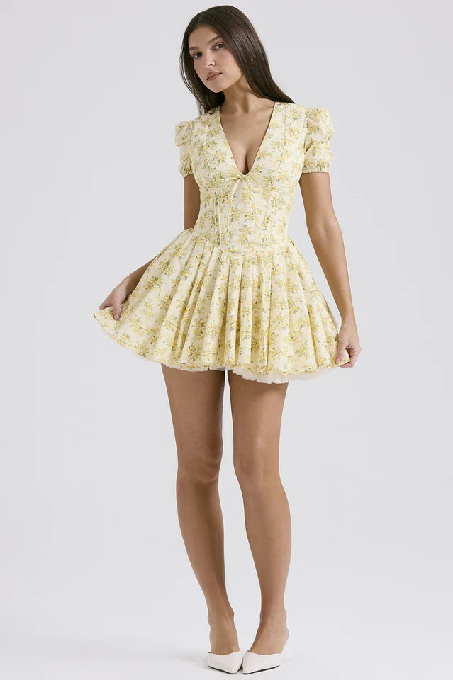 Susie | Pleated Mini Dress with Floral Print