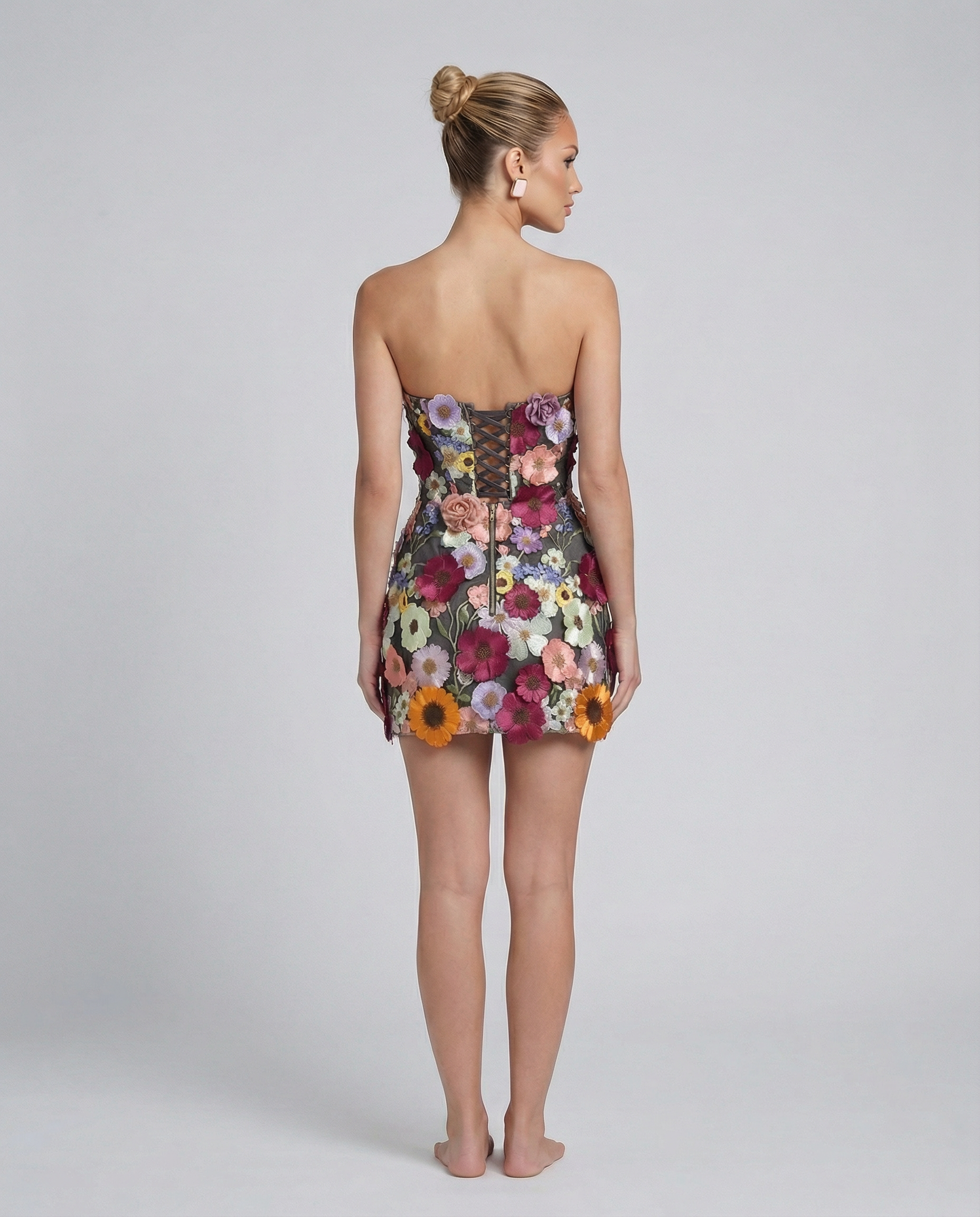 Julia | Strapless Mini Dress with 3D Floral Embroidery