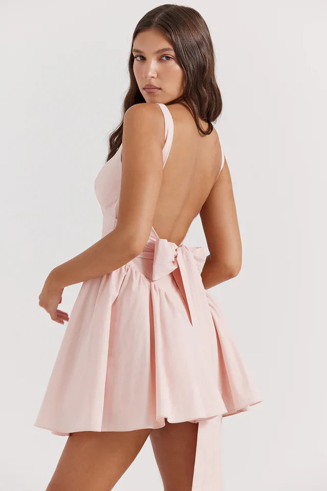 Betsy | Mini Dress with Pleated Skirt and Back Bow