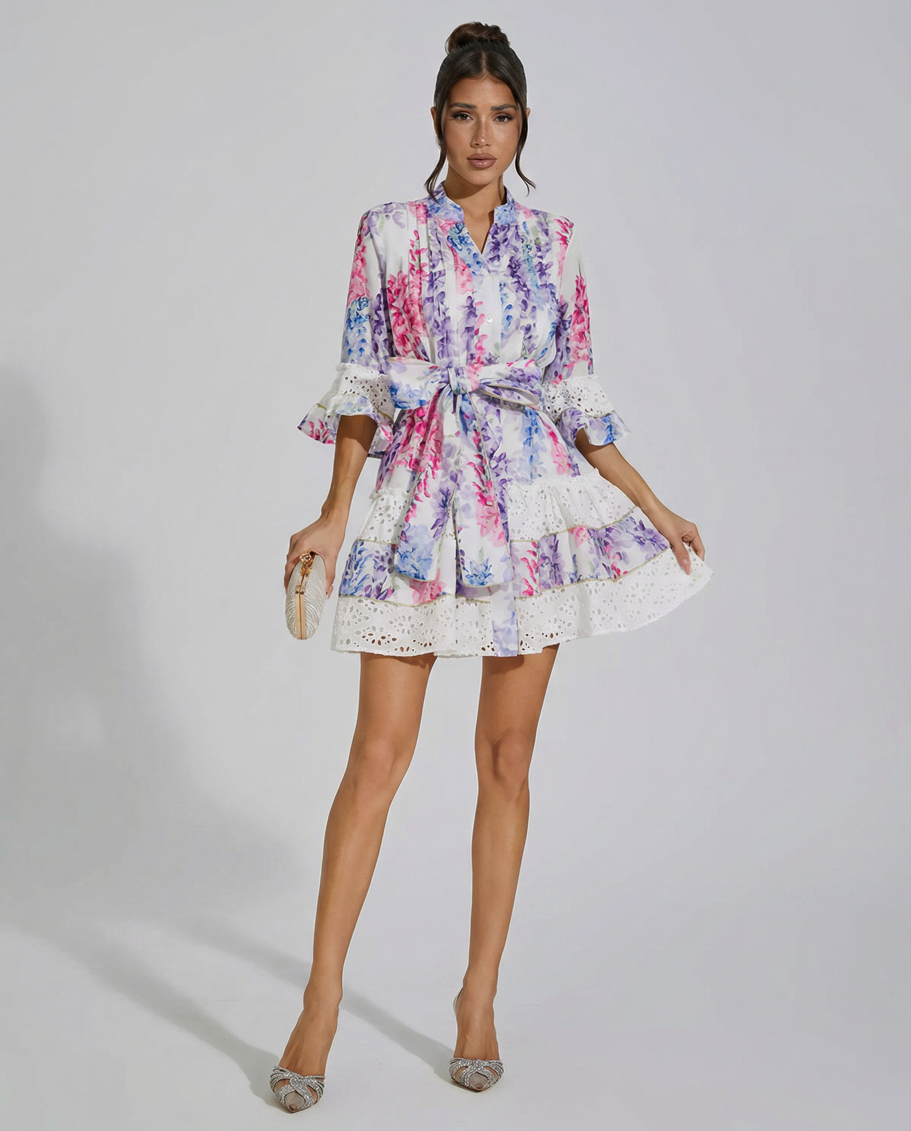 Kimora | Floral Mini Dress with Belted Waist