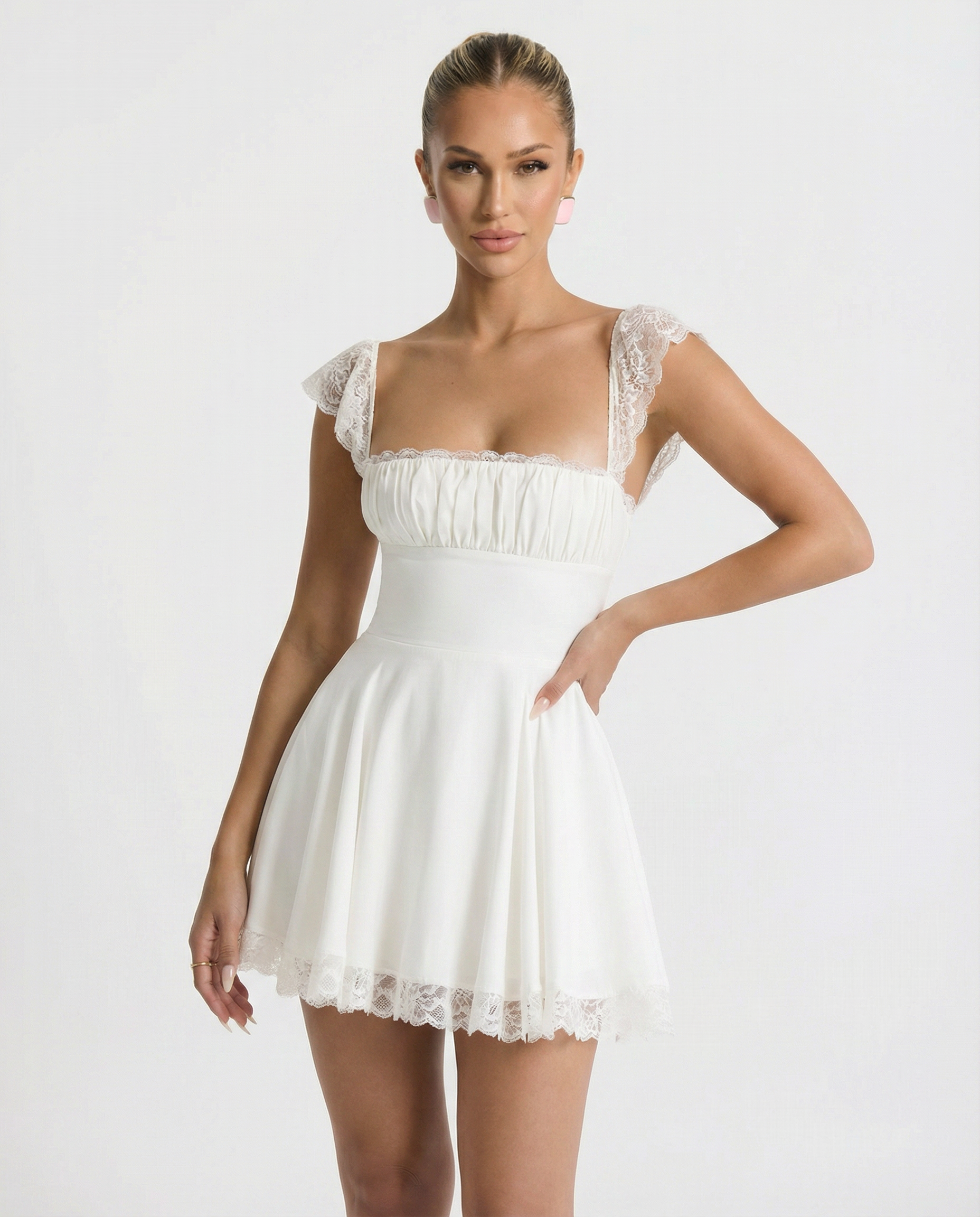 Madelyn | Lace A-Line Mini Dress with Cap Sleeves