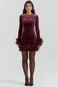 Marta | Velvet Mini Dress with Feather Trim