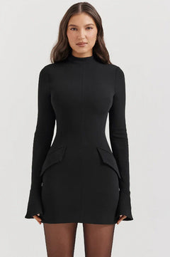 Traci | Long Sleeve Mini Dress with High Neck