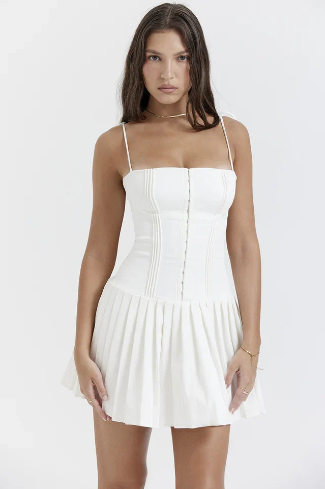 Elvira | Pleated Mini Dress with Corset Bodice