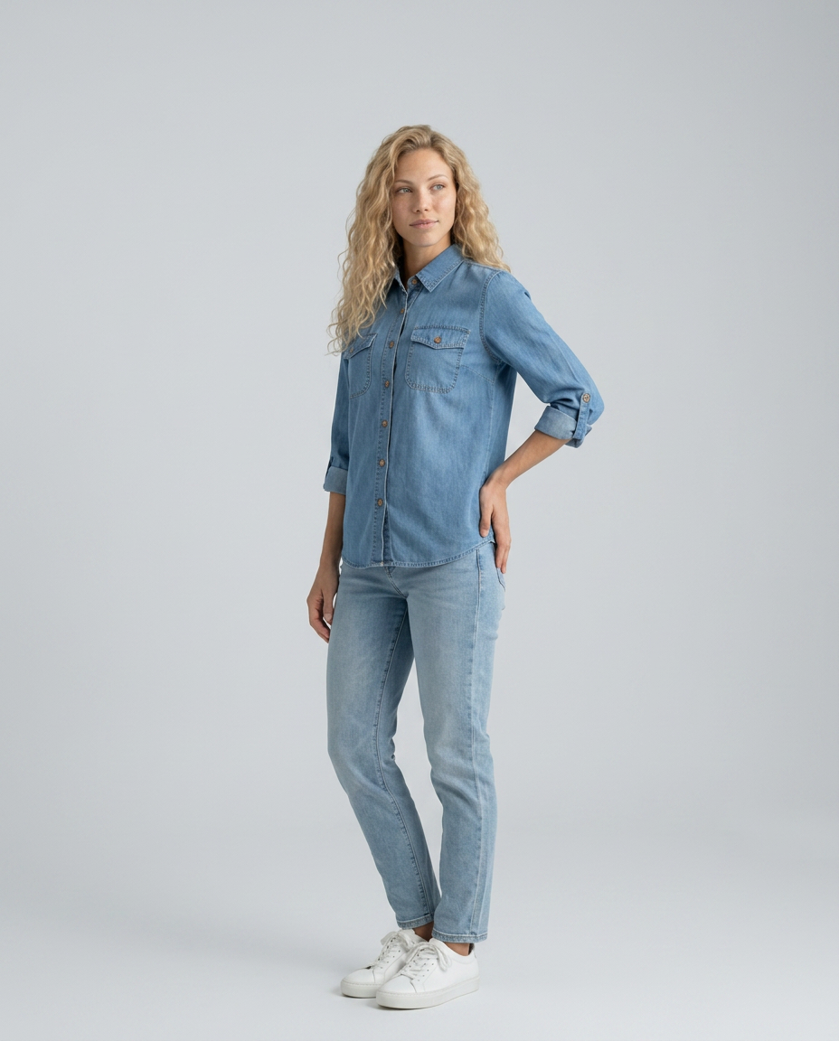 Mira | Long Sleeve Denim Shirt with Button Front