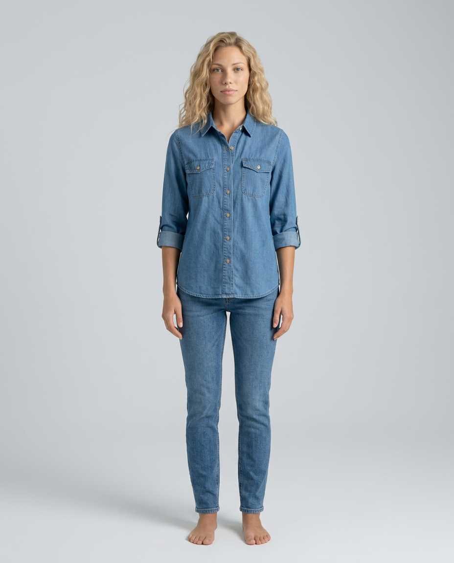Mira | Long Sleeve Denim Shirt with Button Front