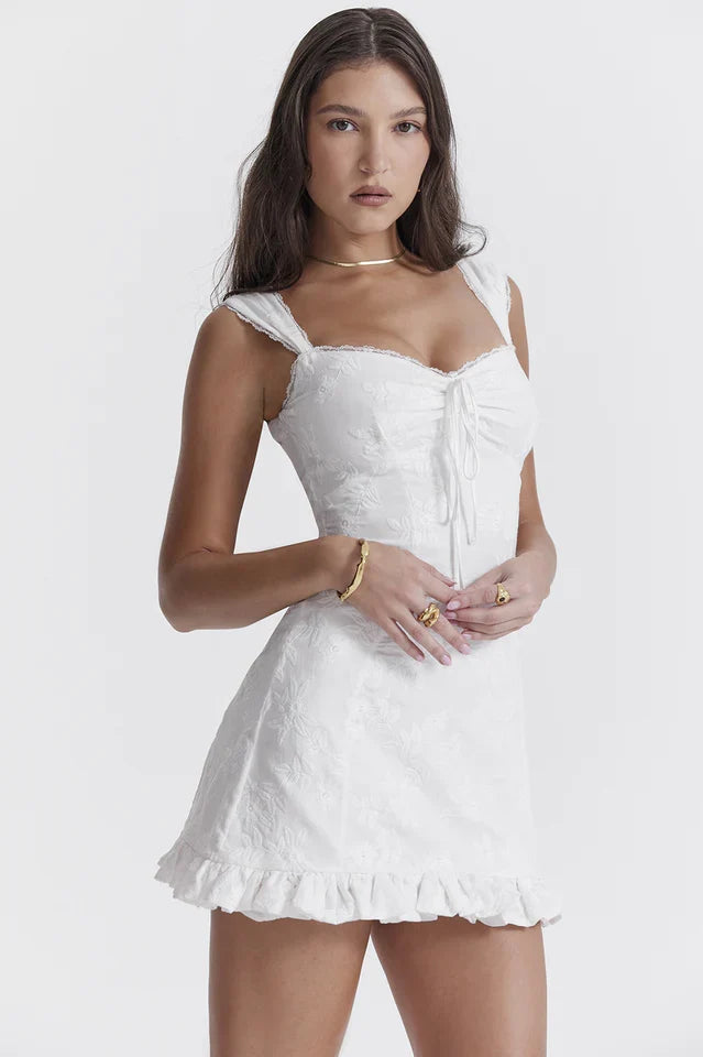 Sony | Mini Dress with Embroidered Fabric and Frill Hem