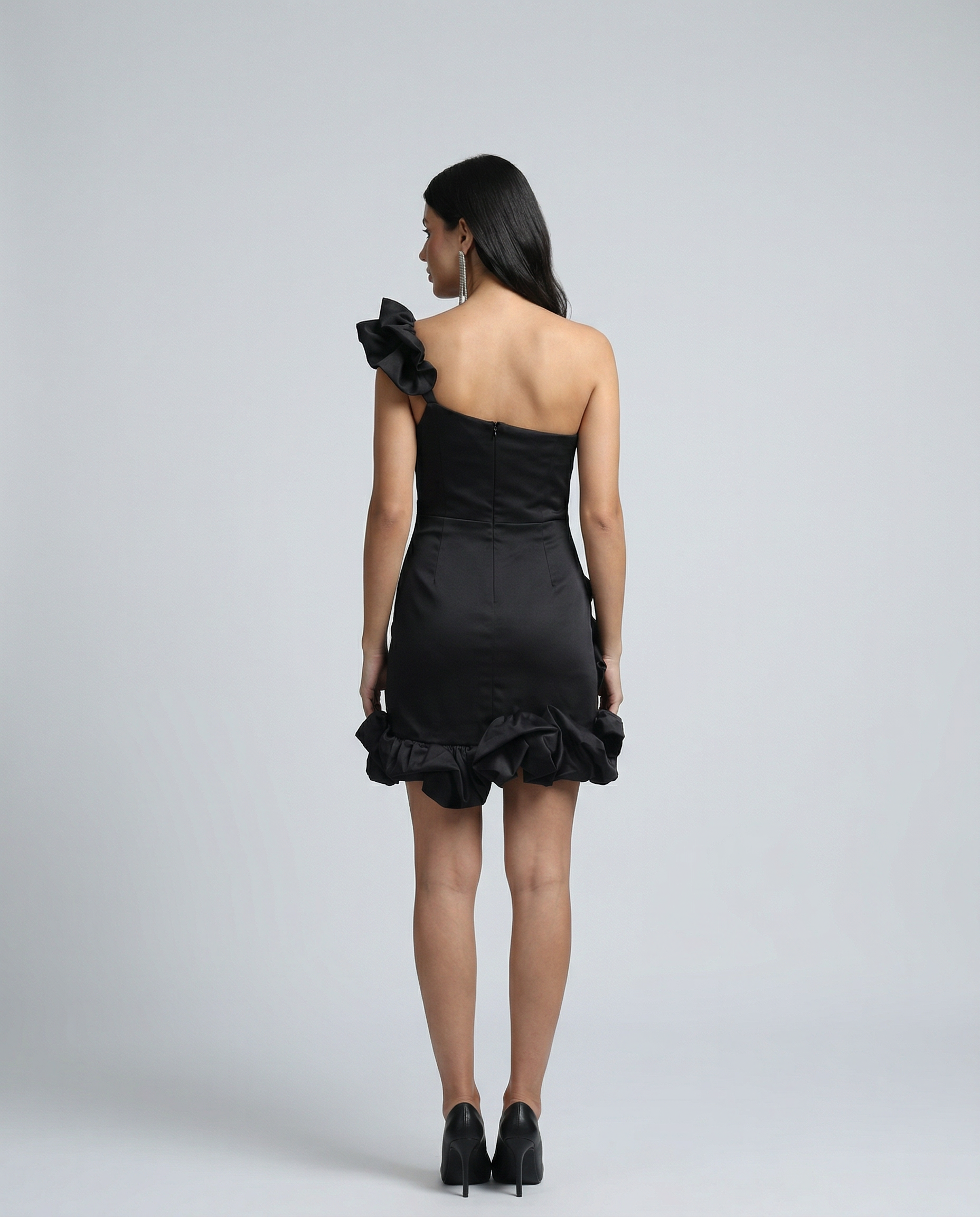Addie | One Shoulder Mini Dress with Ruffle Hem
