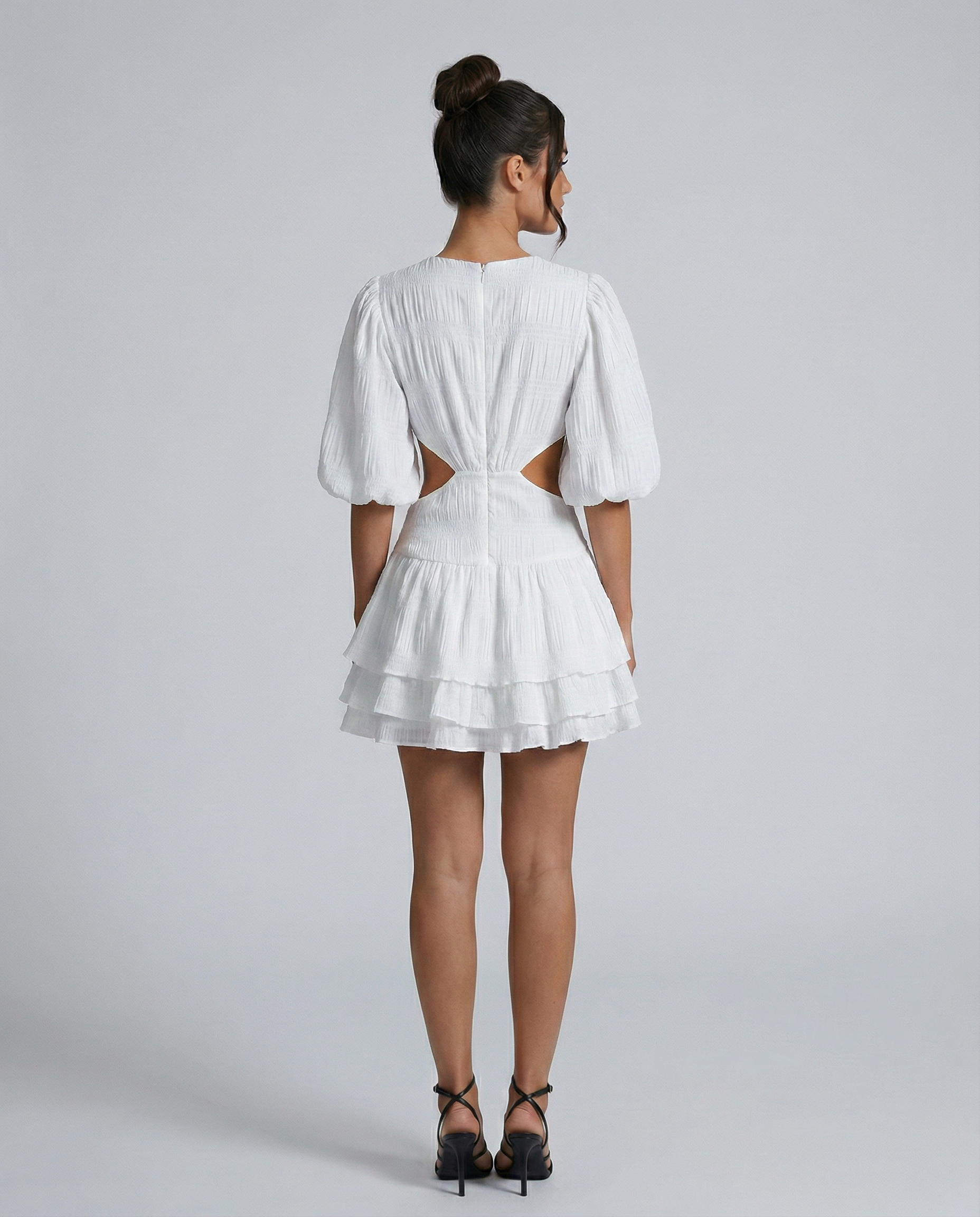 Paloma | Puff Sleeve Mini Dress with Cut-Out Waist