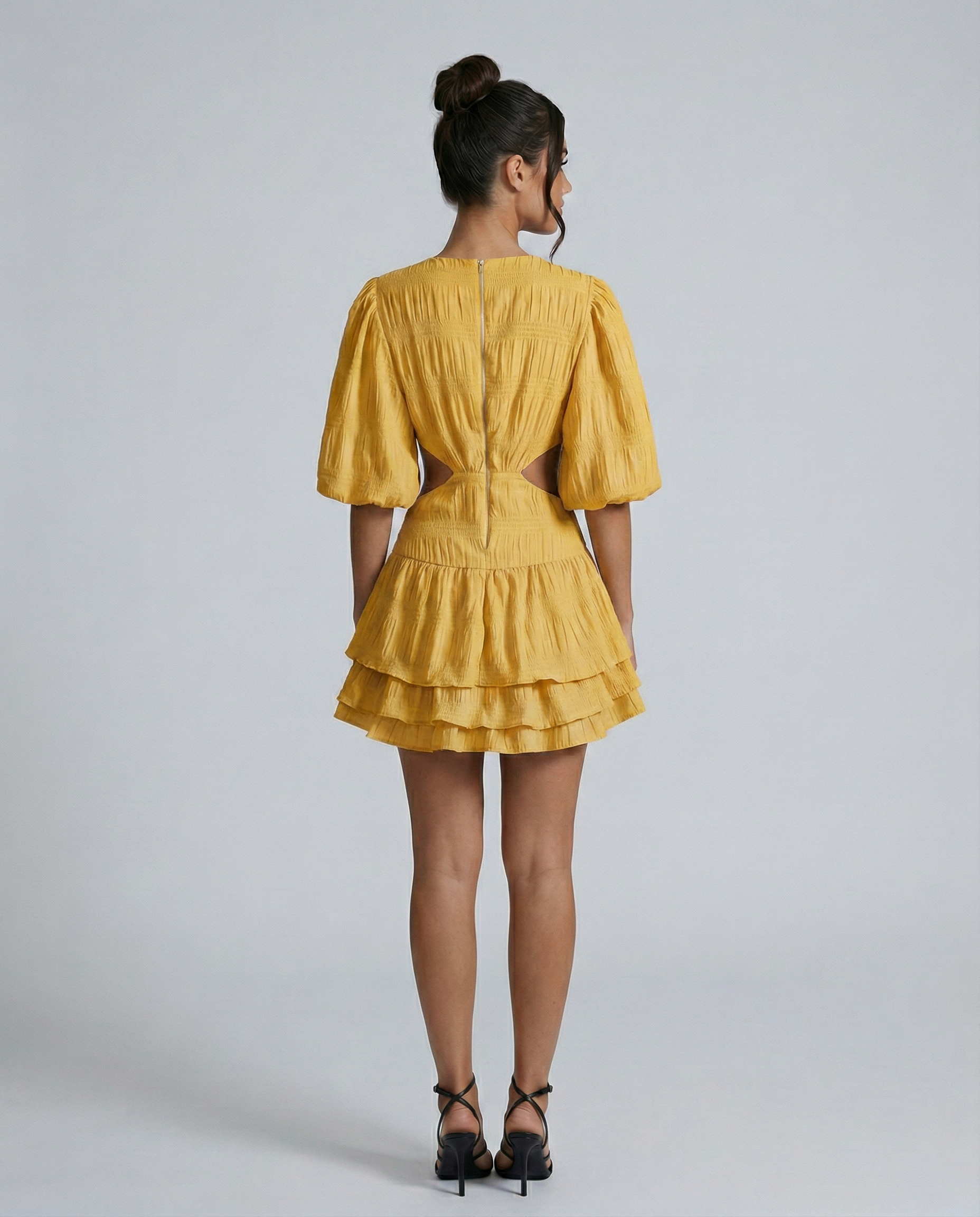 Paloma | Puff Sleeve Mini Dress with Cut-Out Waist