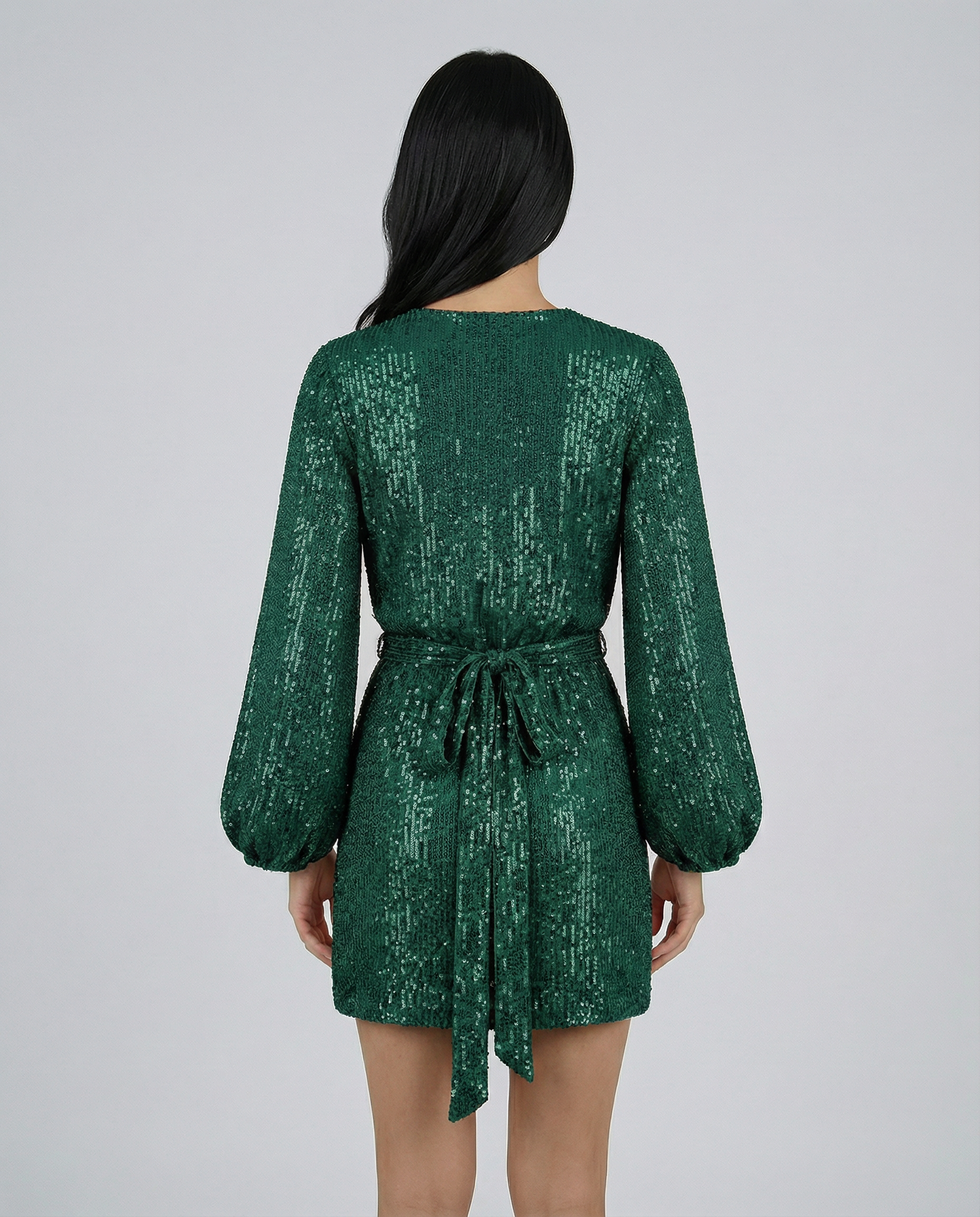 Trina | Sequin Wrap Mini Dress with Long Sleeves