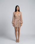 Trina | Sequin Wrap Mini Dress with Long Sleeves