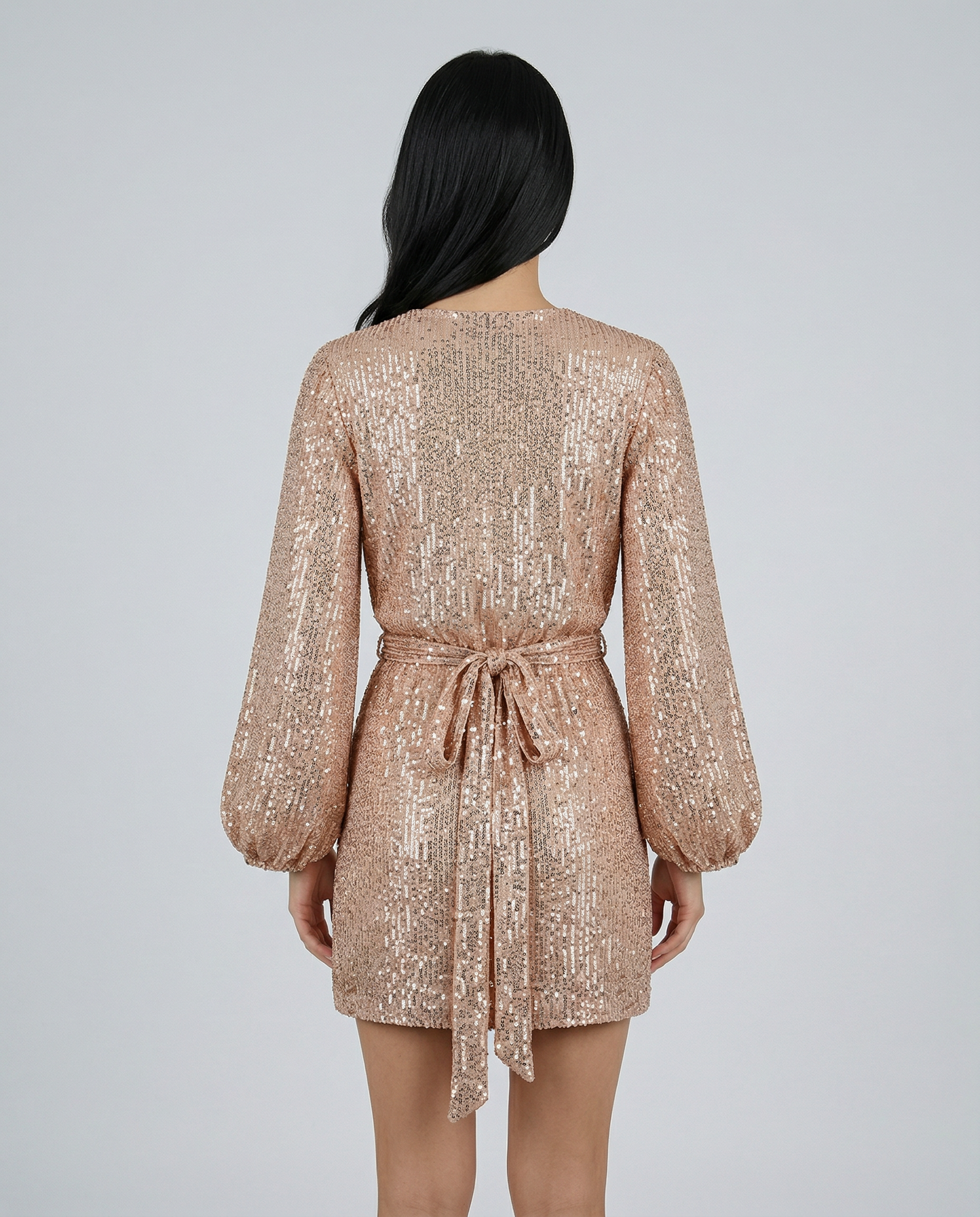 Trina | Sequin Wrap Mini Dress with Long Sleeves