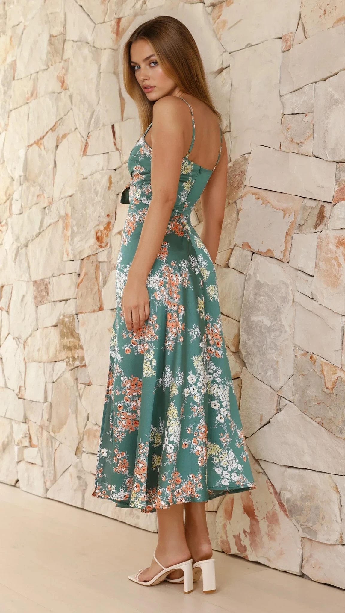 Elora | Floral Midi Dress with Front Slit
