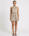 Phyllis | Satin Mini Dress with High Neck