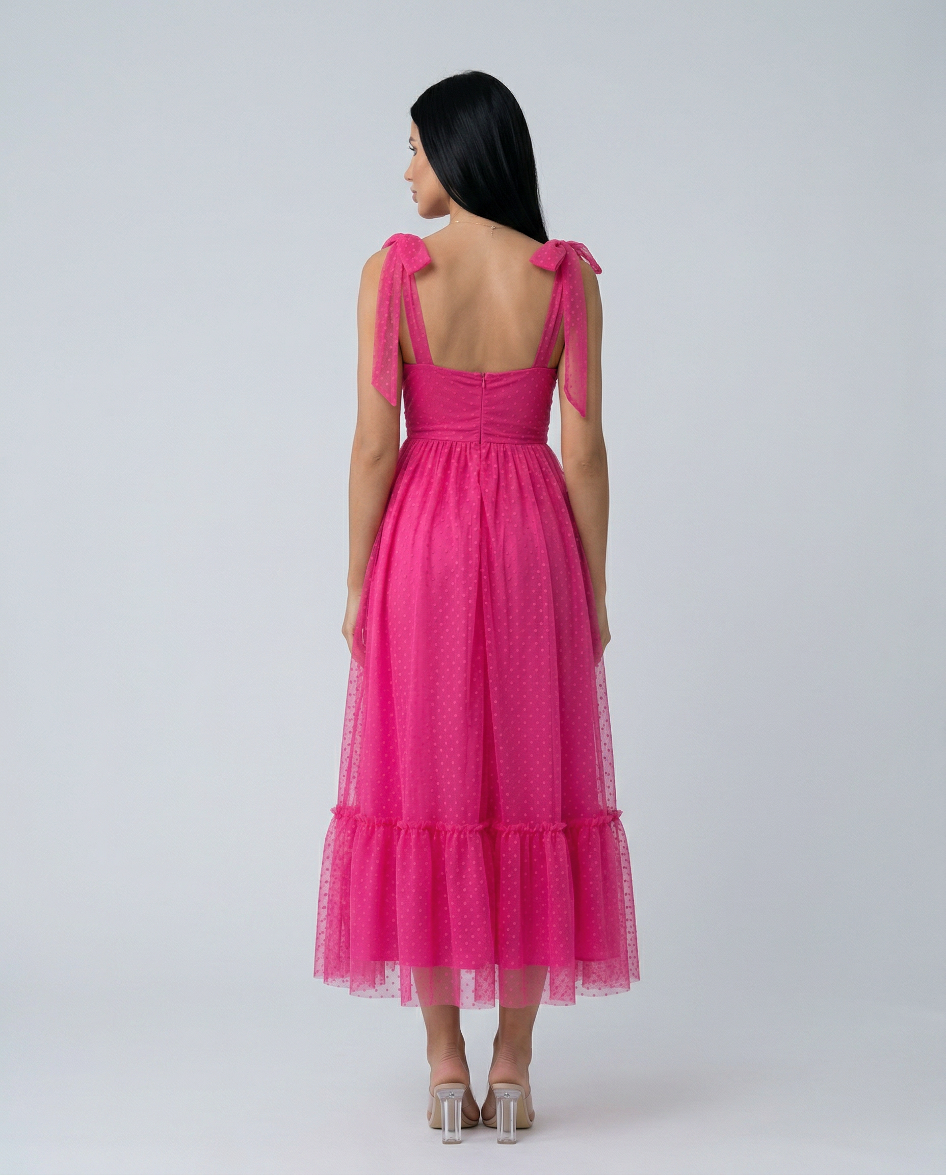 Tina | Midi Tulle Dress with Tie Shoulder Straps