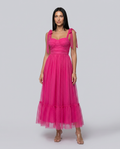 Tina | Midi Tulle Dress with Tie Shoulder Straps