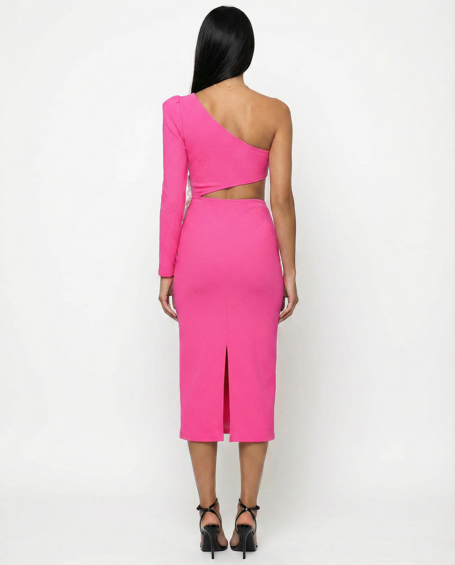 Angelica | Midi Dress with One-Shoulder Floral Detail