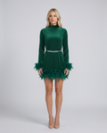 Ayden | Mini Dress with Feather Trim and Belt