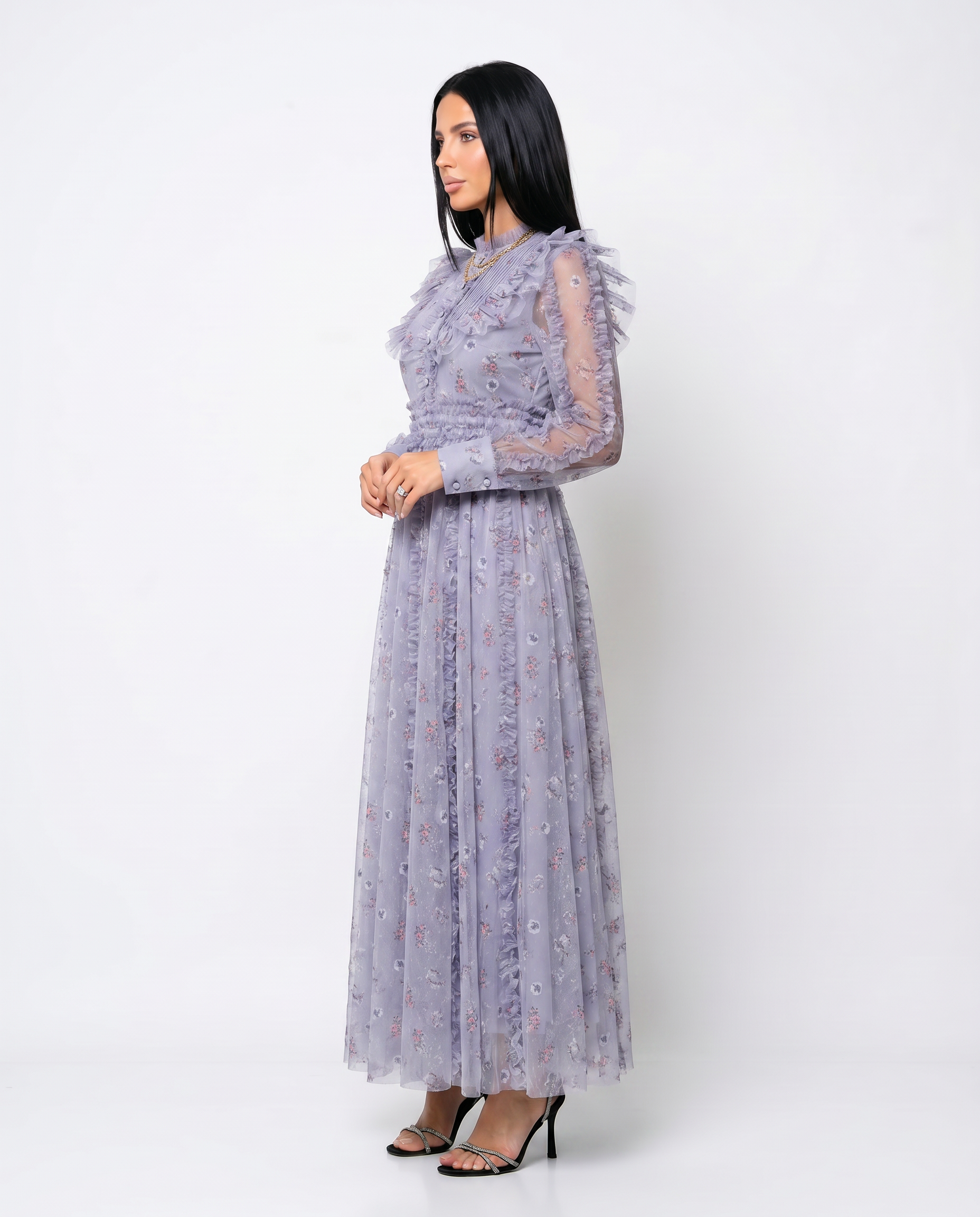 Beryl | Maxi Dress with Floral Print and Ruffle Details