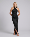 Kaia | Maxi Dress with Crossover Halter Neck and Fishtail Hem