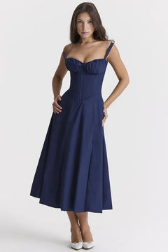 Rene | Midi Dress with Thin Straps and Flared Skirt