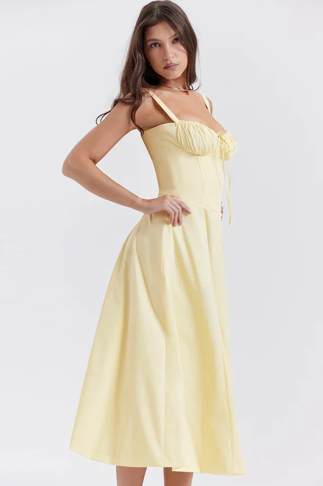 Rene | Midi Dress with Thin Straps and Flared Skirt
