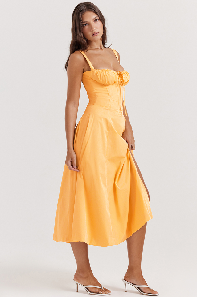 Malia | Midi Dress with Corset Bodice and Side Split