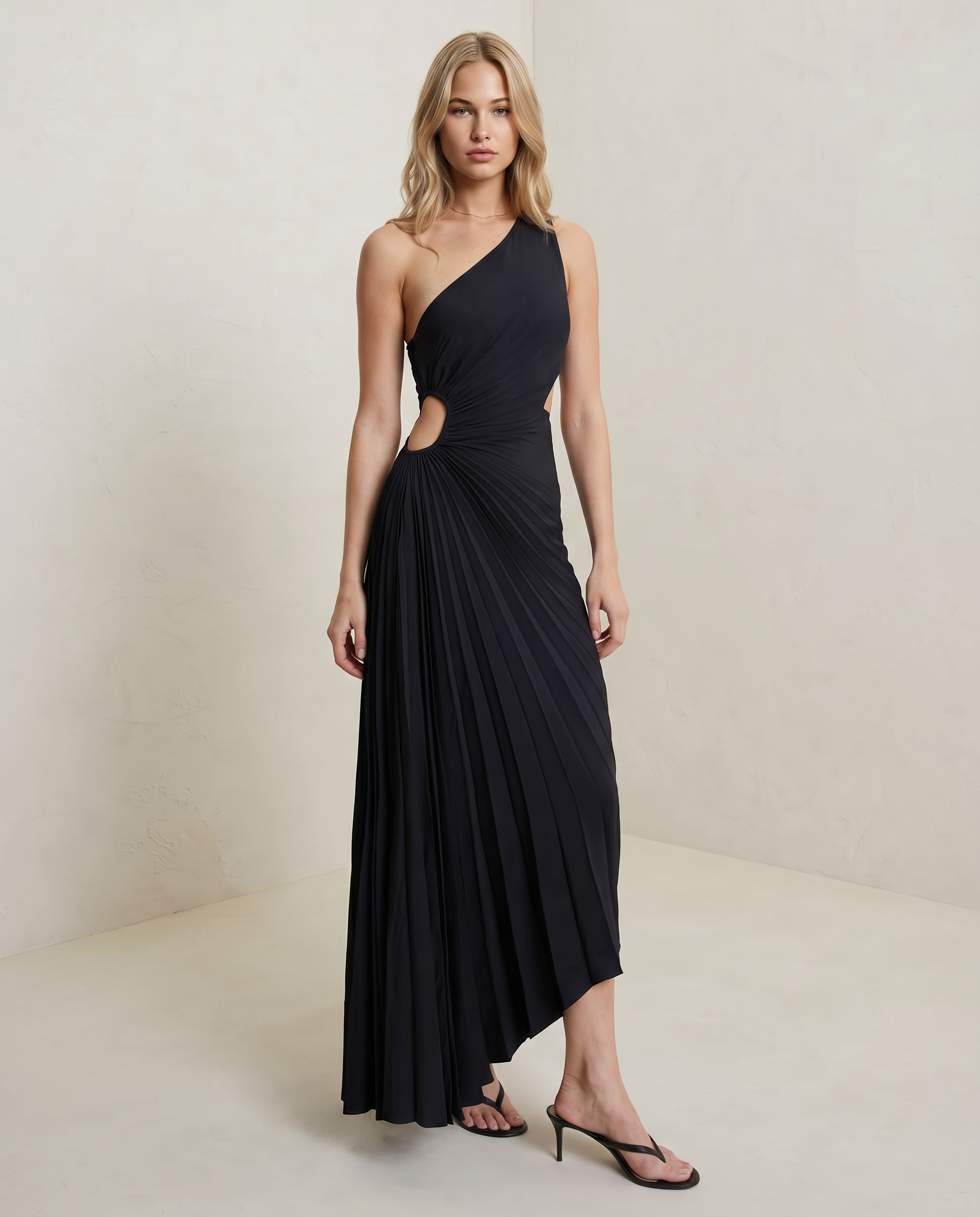 Ava | One Shoulder Midi Dress with Pleated Detail