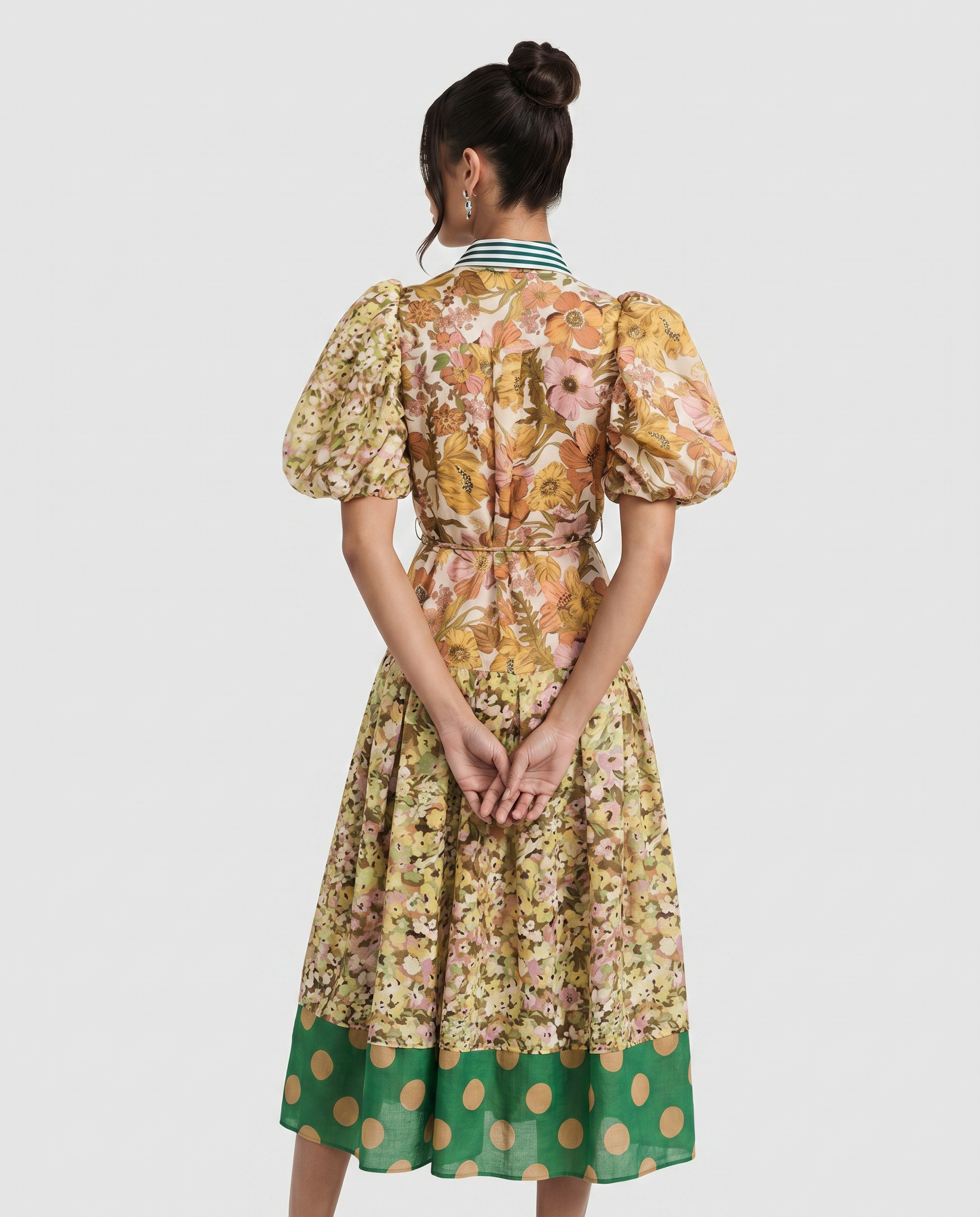Effie | Midi Shirt Dress with Mixed Print Panels
