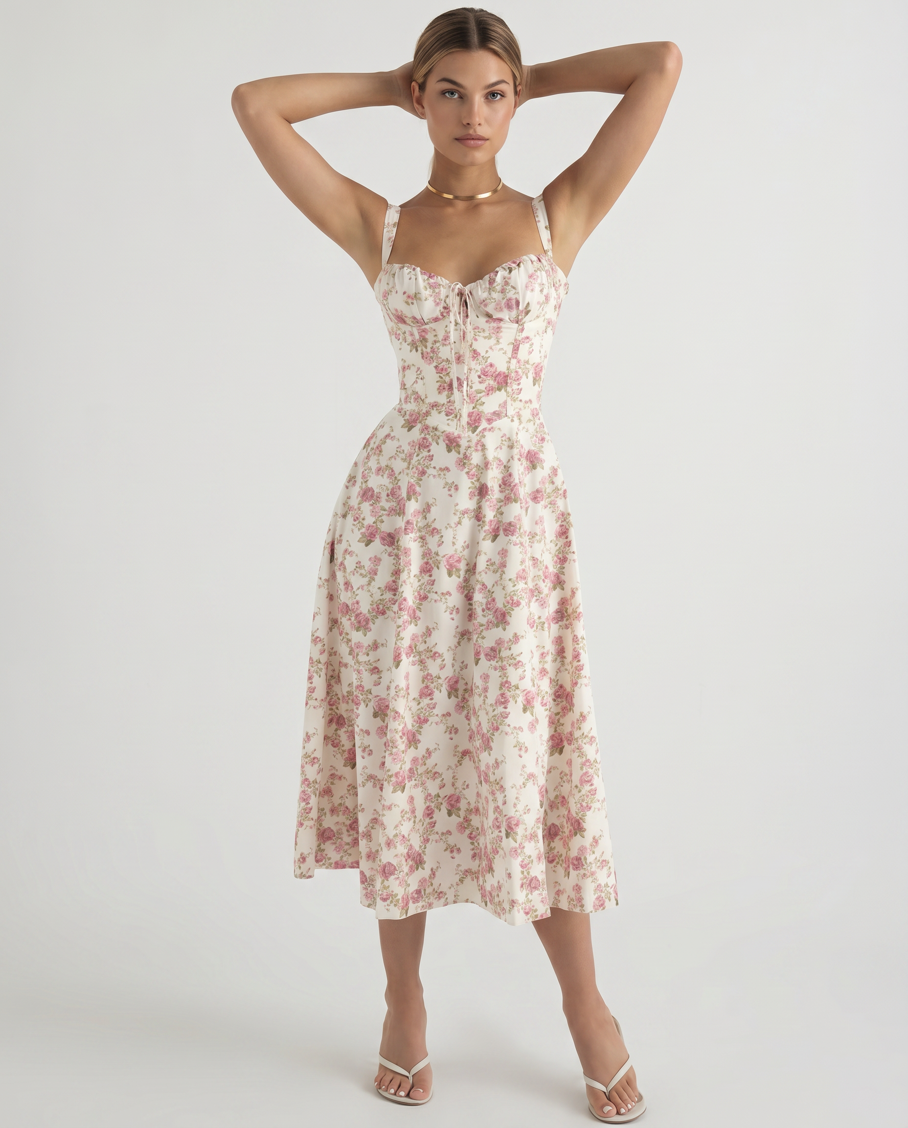 Gloria | Midi Dress with Floral Print and Structured Bodice