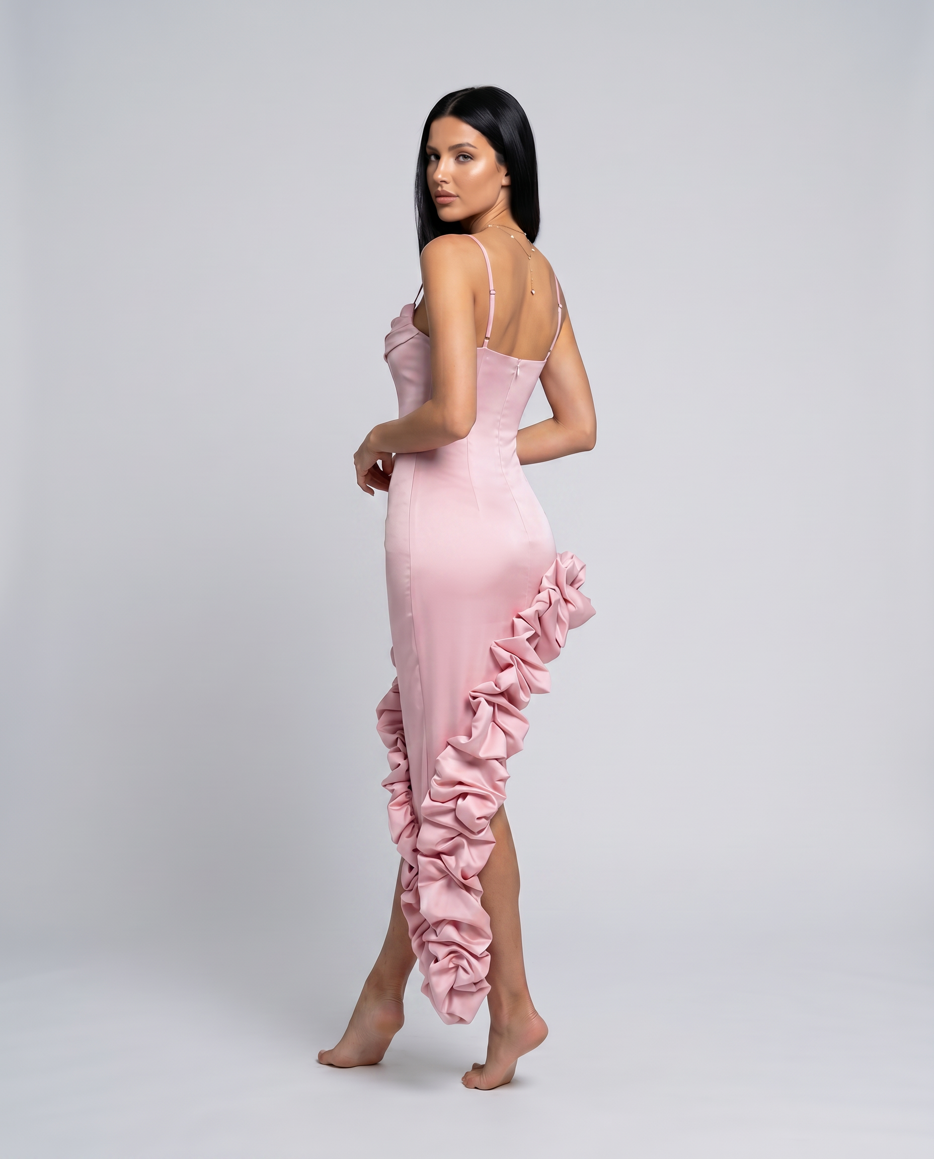 Brynlee | Midi Dress with Asymmetric Ruffle Hem