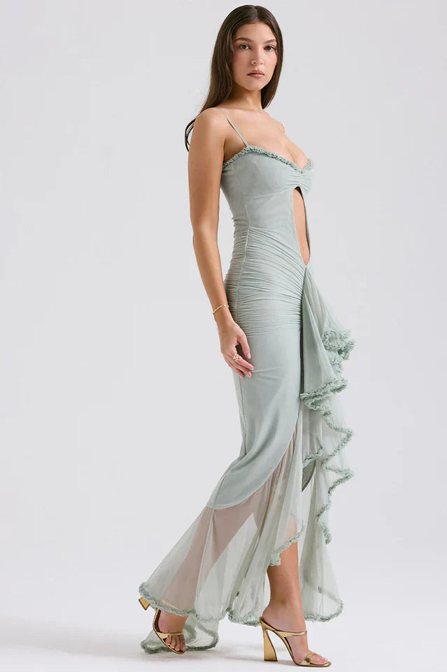 Ellen | Maxi Dress with Ruffle Detail and Front Cut-Out