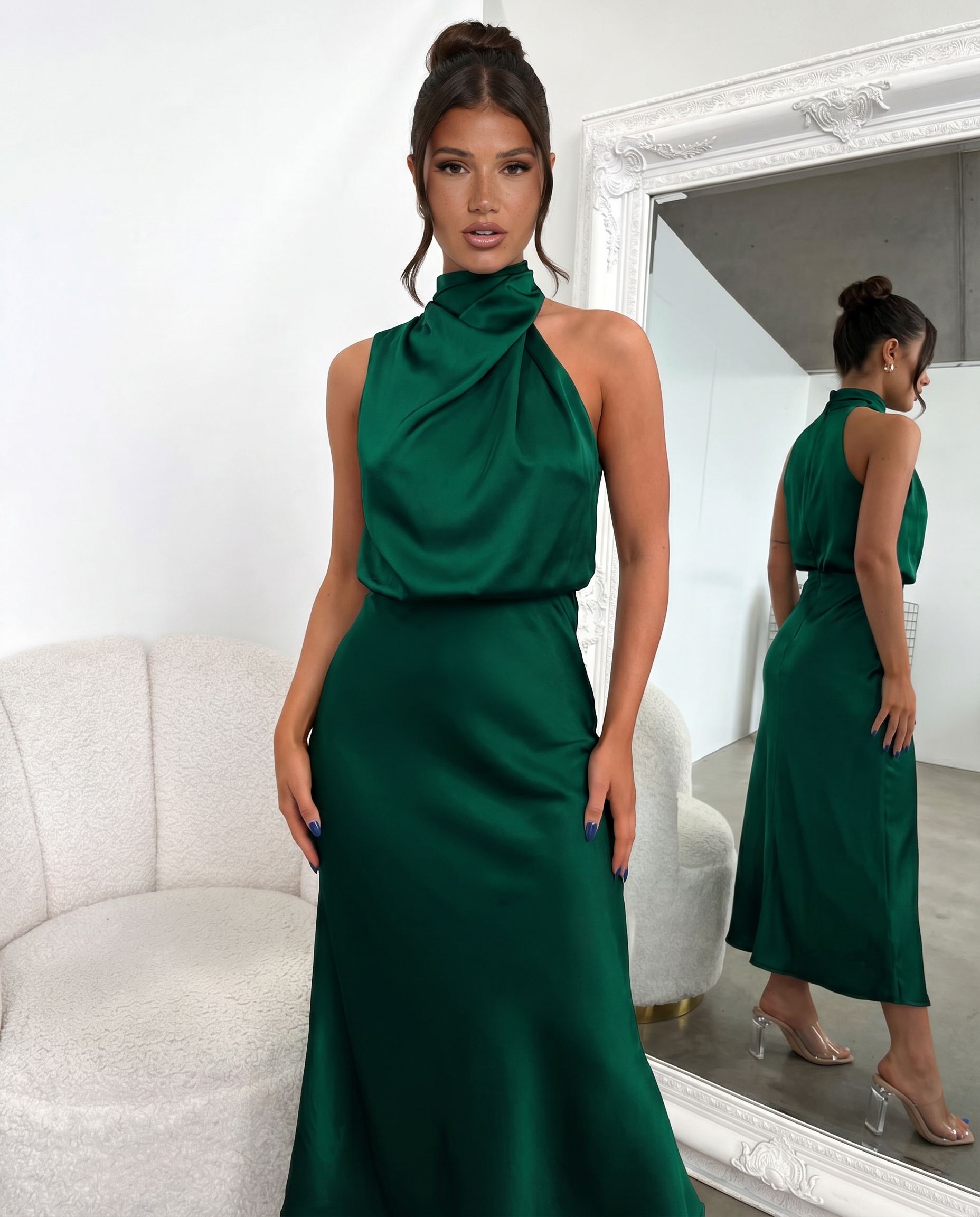 Francesca | Midi Dress with Draped Halter Neckline
