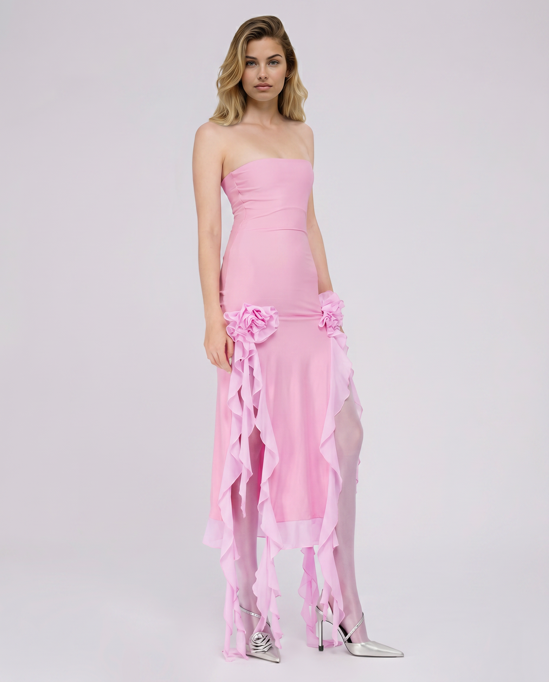Jane | Midi Dress with Ruffle Tulle Panels