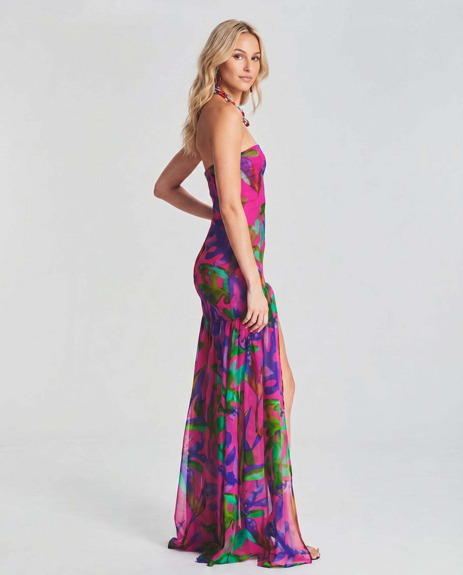 Lucille | Strapless Maxi Dress with Sheer Skirt