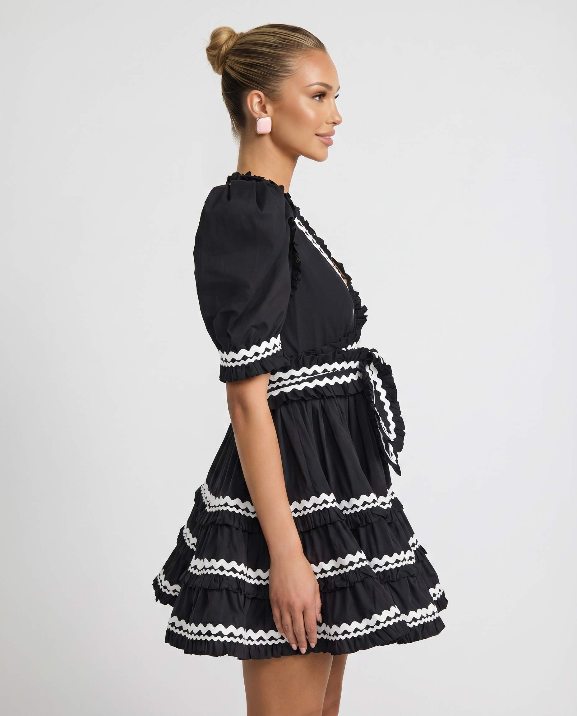 Nellie | Mini Dress with Puff Sleeves and Ruffle Trim