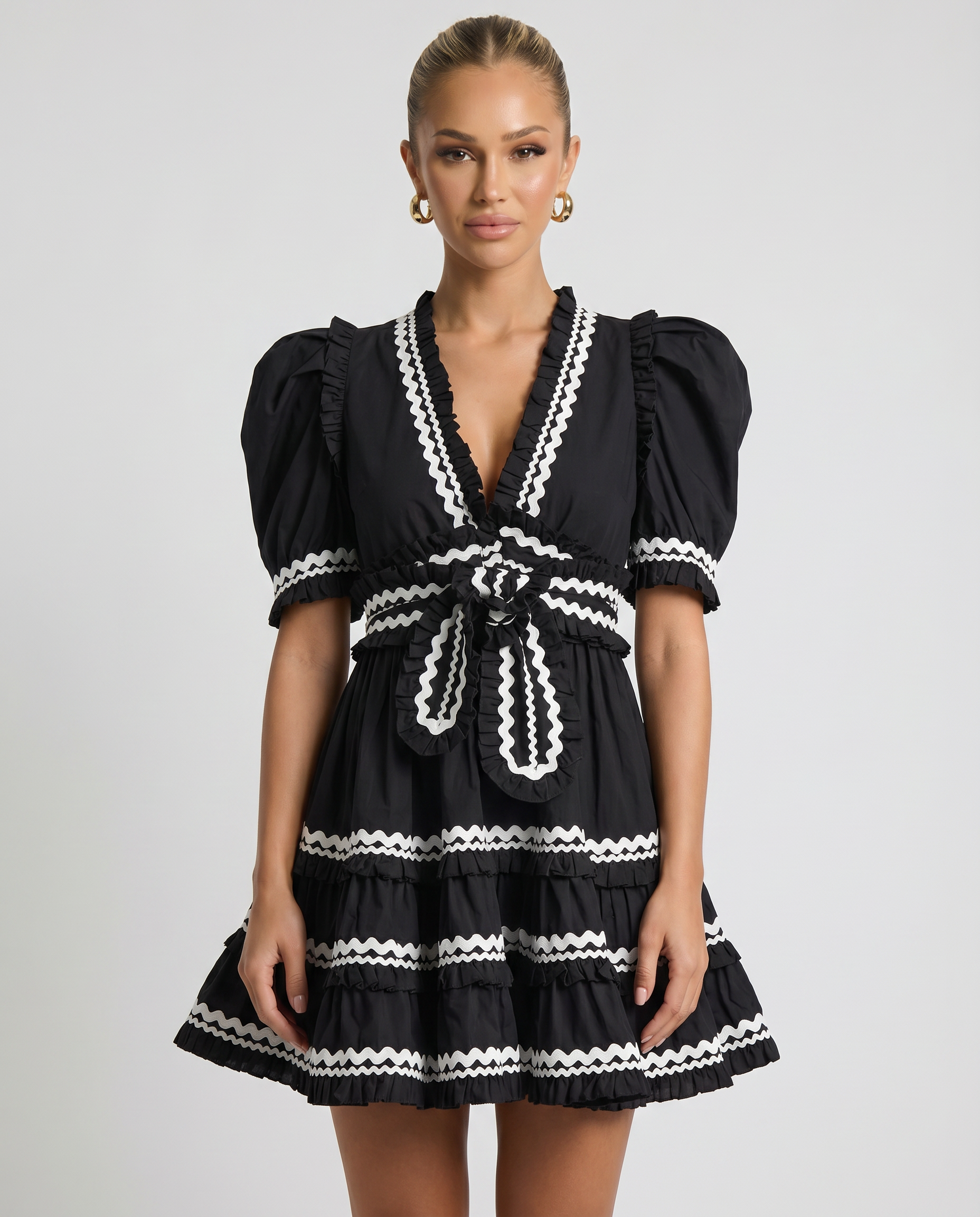 Nellie | Mini Dress with Puff Sleeves and Ruffle Trim