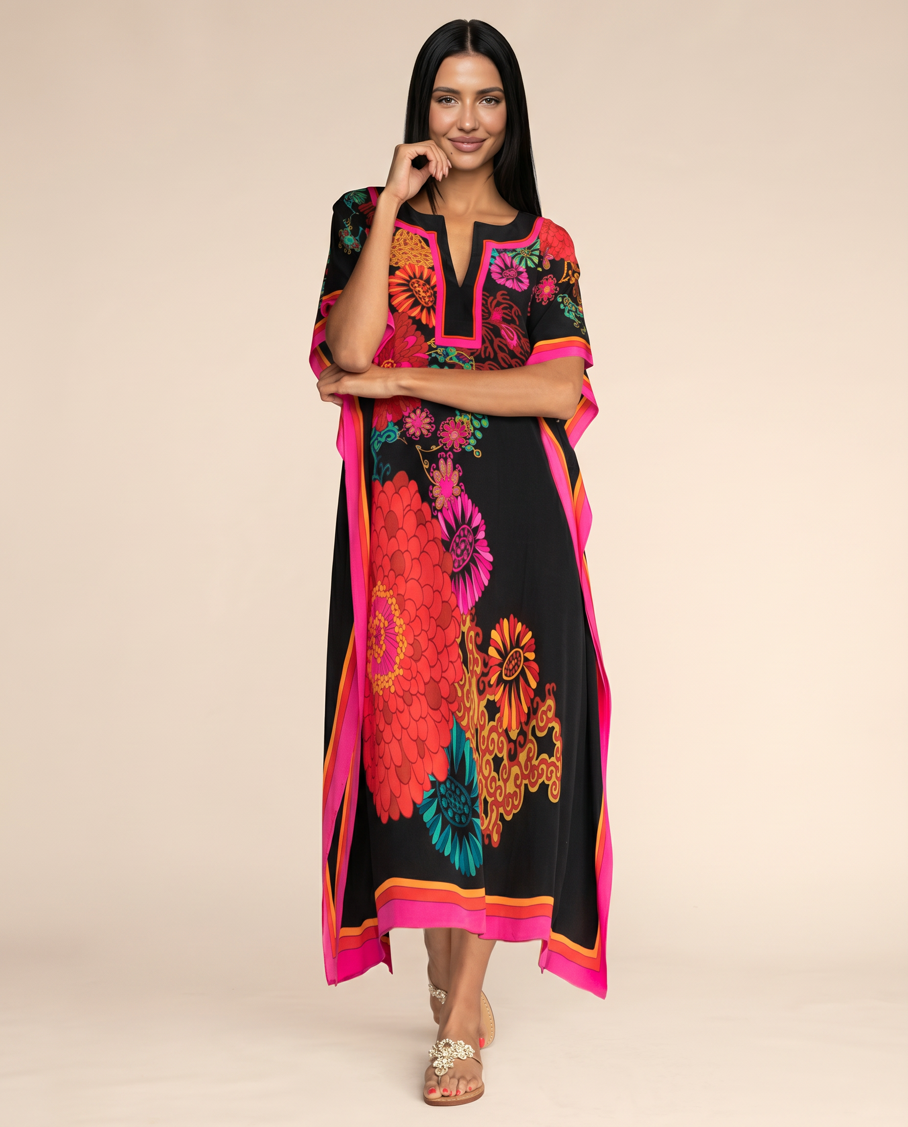 Baylor | Maxi Kaftan Dress with V-Neck and Side Slits