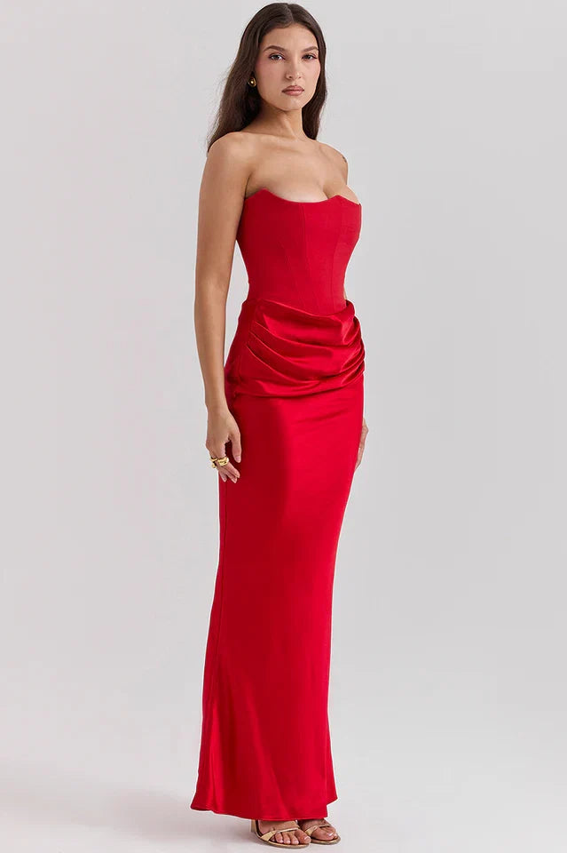Kris | Maxi Dress with Strapless Bustier and Draped Skirt