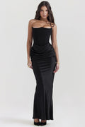 Kris | Maxi Dress with Strapless Bustier and Draped Skirt