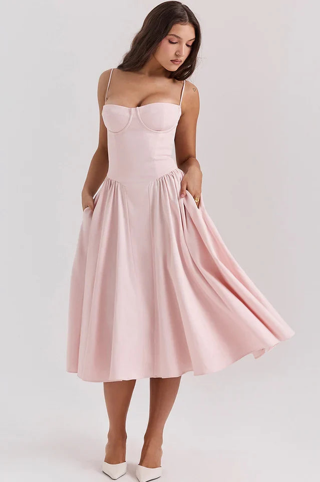 Thelma | Midi Sundress with Corset Bodice