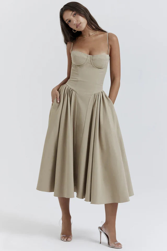 Cherie | Midi Sundress with Corset Bodice
