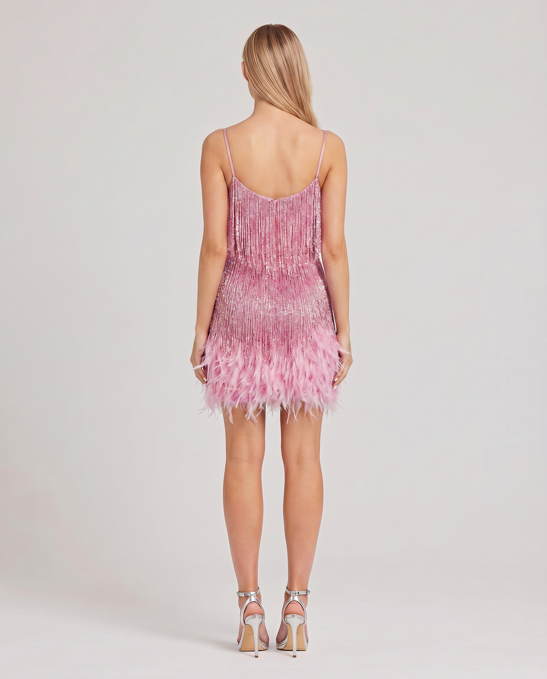 Marla | Mini Dress with Sequin Fringe and Feather Hem